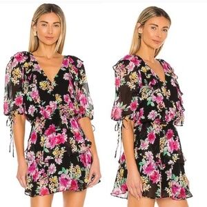 💋Yumi Kim Hailey In Paradise Villa Black Floral Print Mini Dress